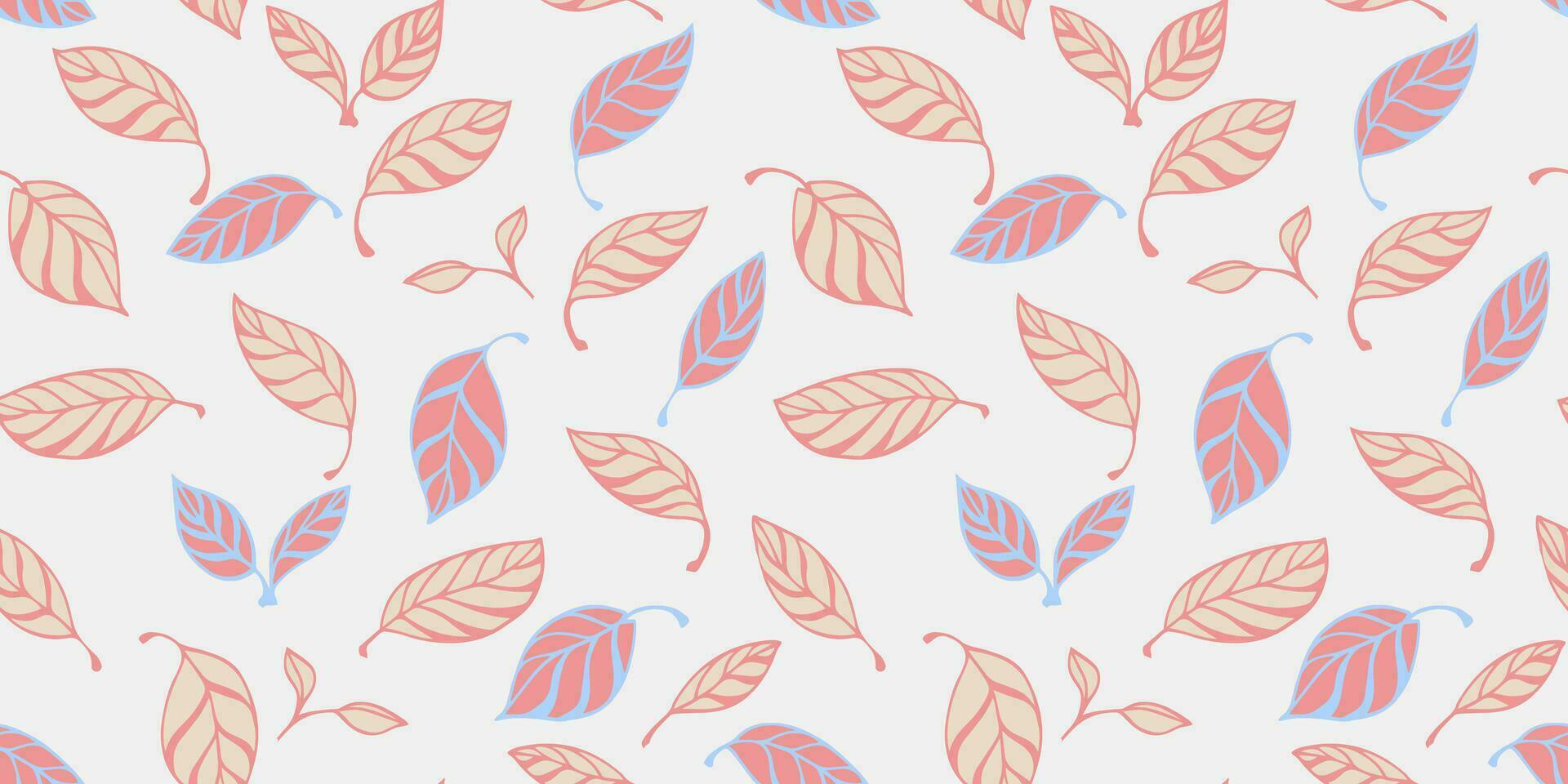 Seamless pattern with cute simple leaves. Vector hand drawn sketch. Doodle abstract leaf print. Template for design, textile, fashion, surface design,  fabric, interior decor, wallpaper