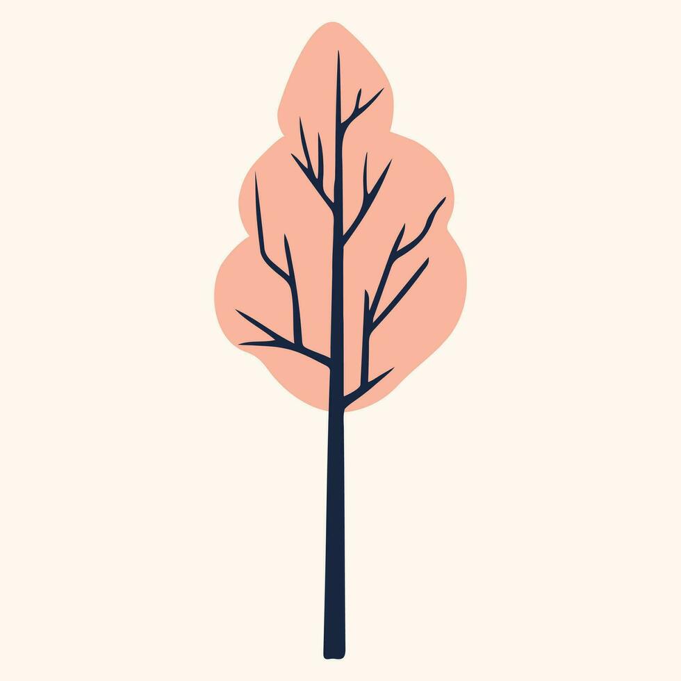 Romantic vector element pastel colored tree. Autumnal vector icon. Vintage style.