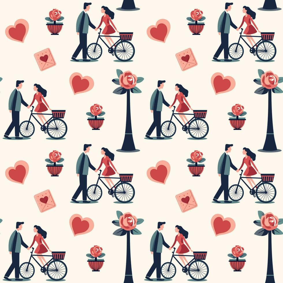 San Valentín día antecedentes. corazón formas y romántico Pareja. amor ramos de flores sin costura vector modelo.