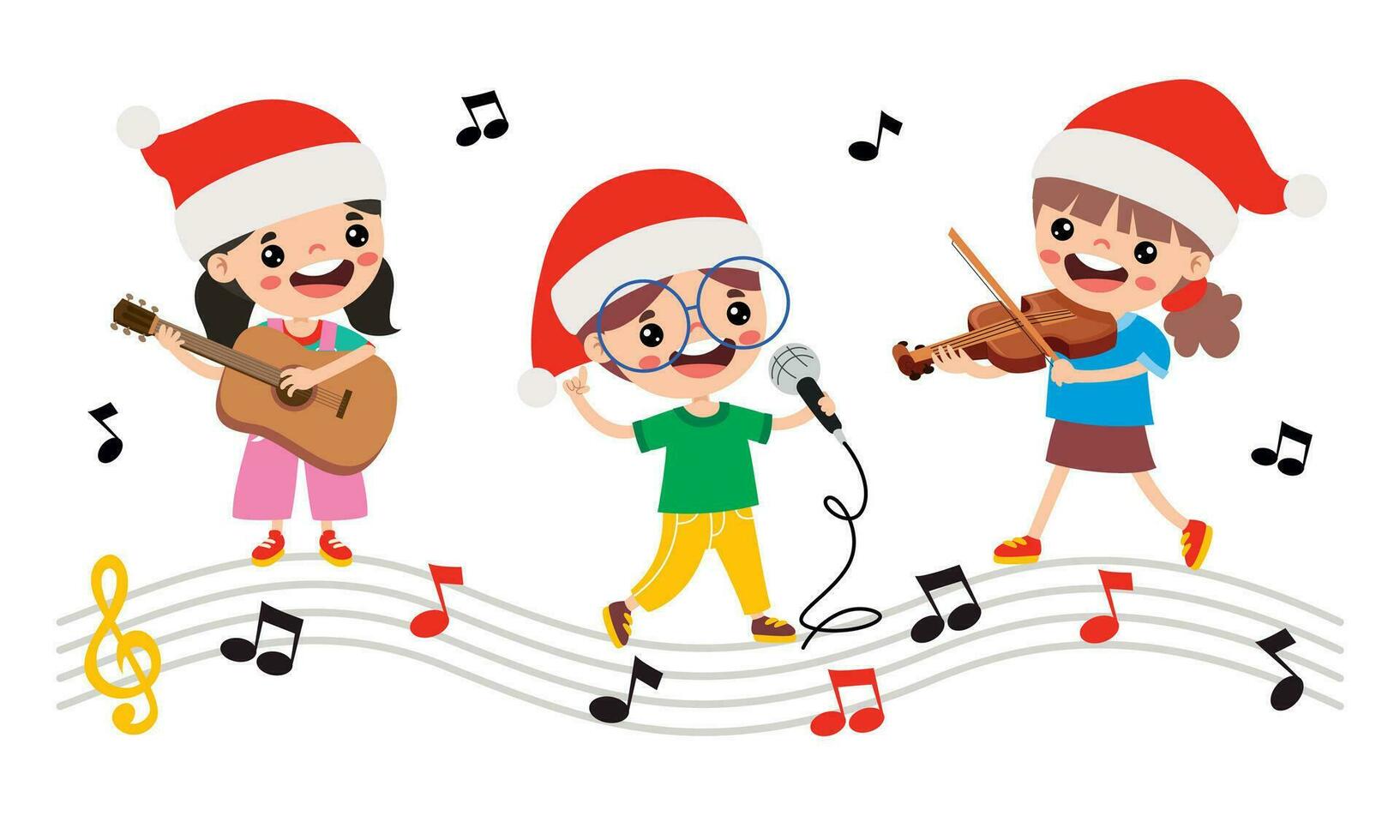 dibujos animados niños canto a Navidad vector