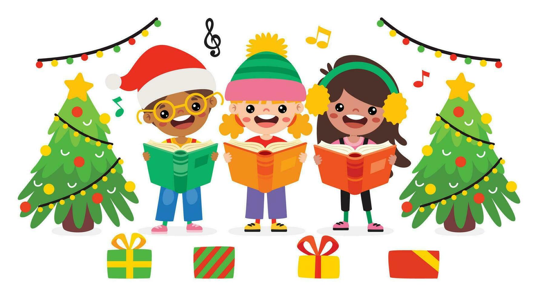 dibujos animados niños canto a Navidad vector