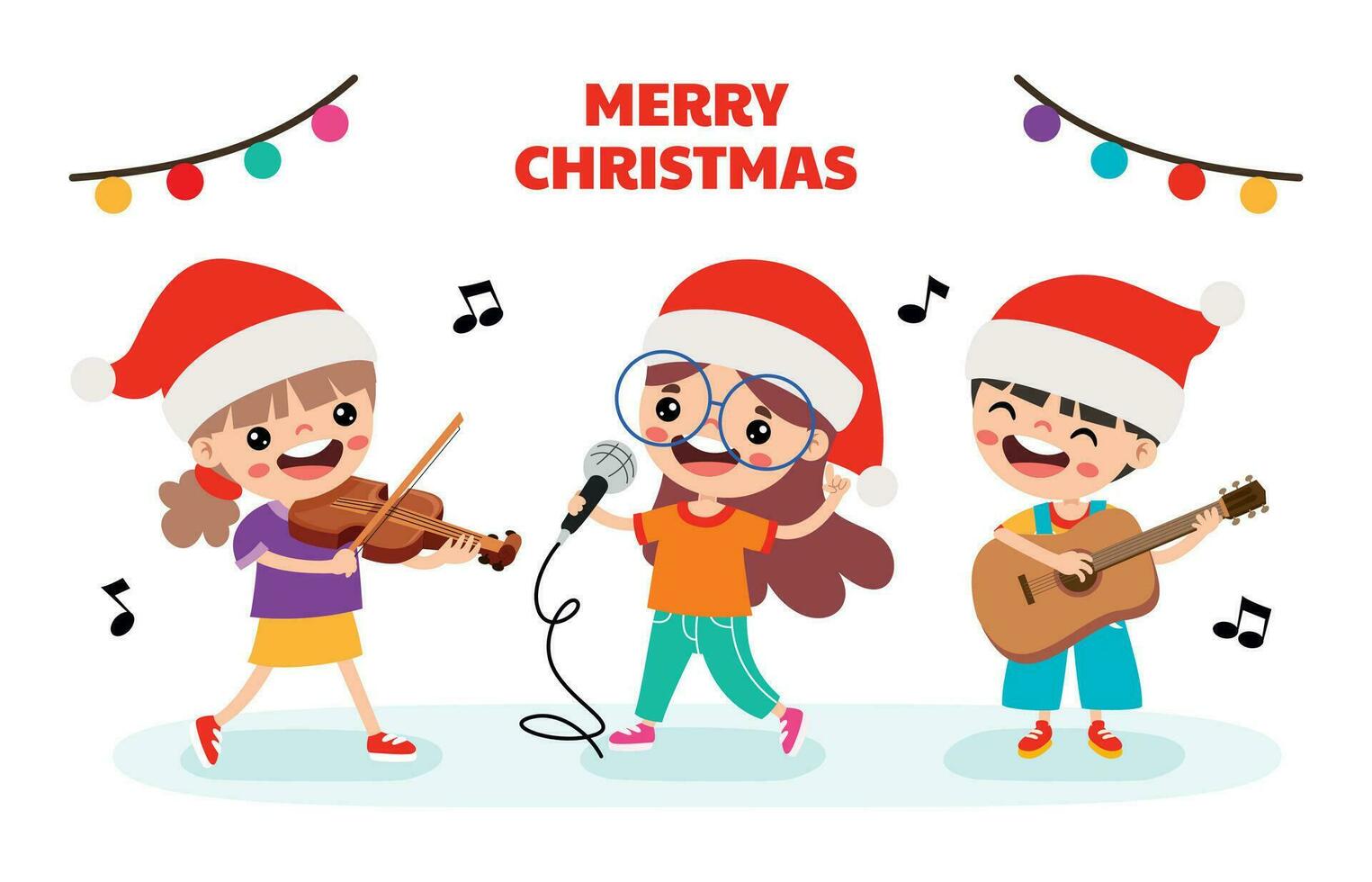 dibujos animados niños canto a Navidad vector