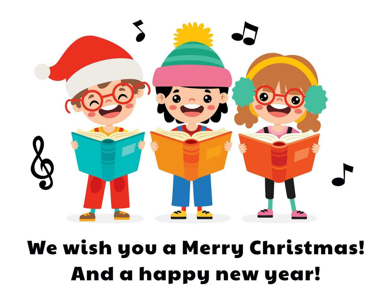 Cartoon Kids Singing At Christmas vector