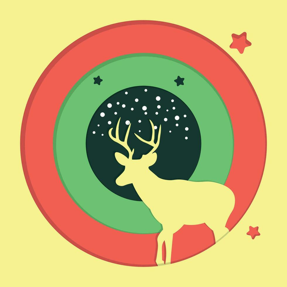 Background design with winter paper cut composition with deer in circle shape. vector