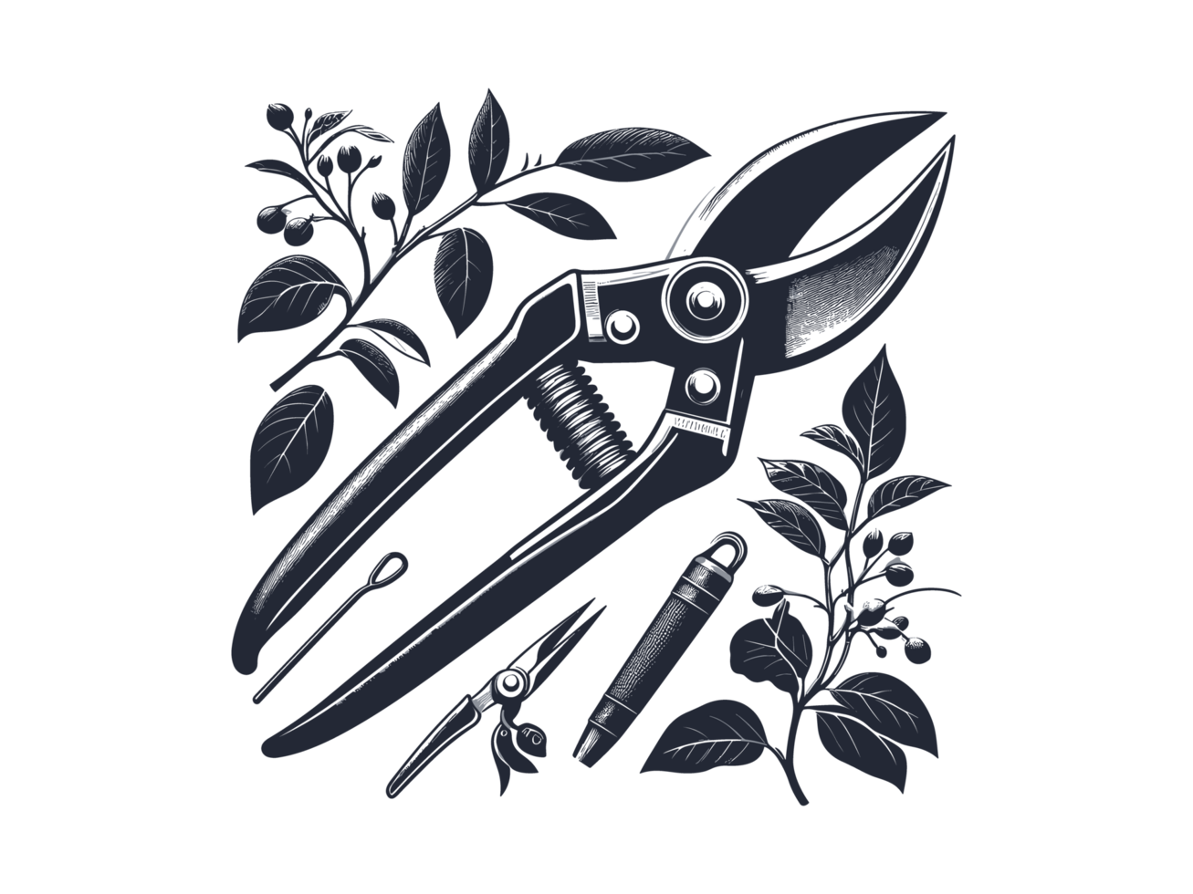 AI generated Pruning Shears Farm Tools Illustration Silhouette PNG File