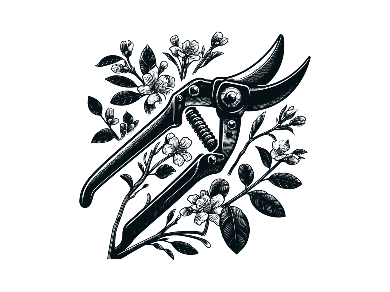 AI generated Pruning Shears Farm Tools Illustration Silhouette PNG File