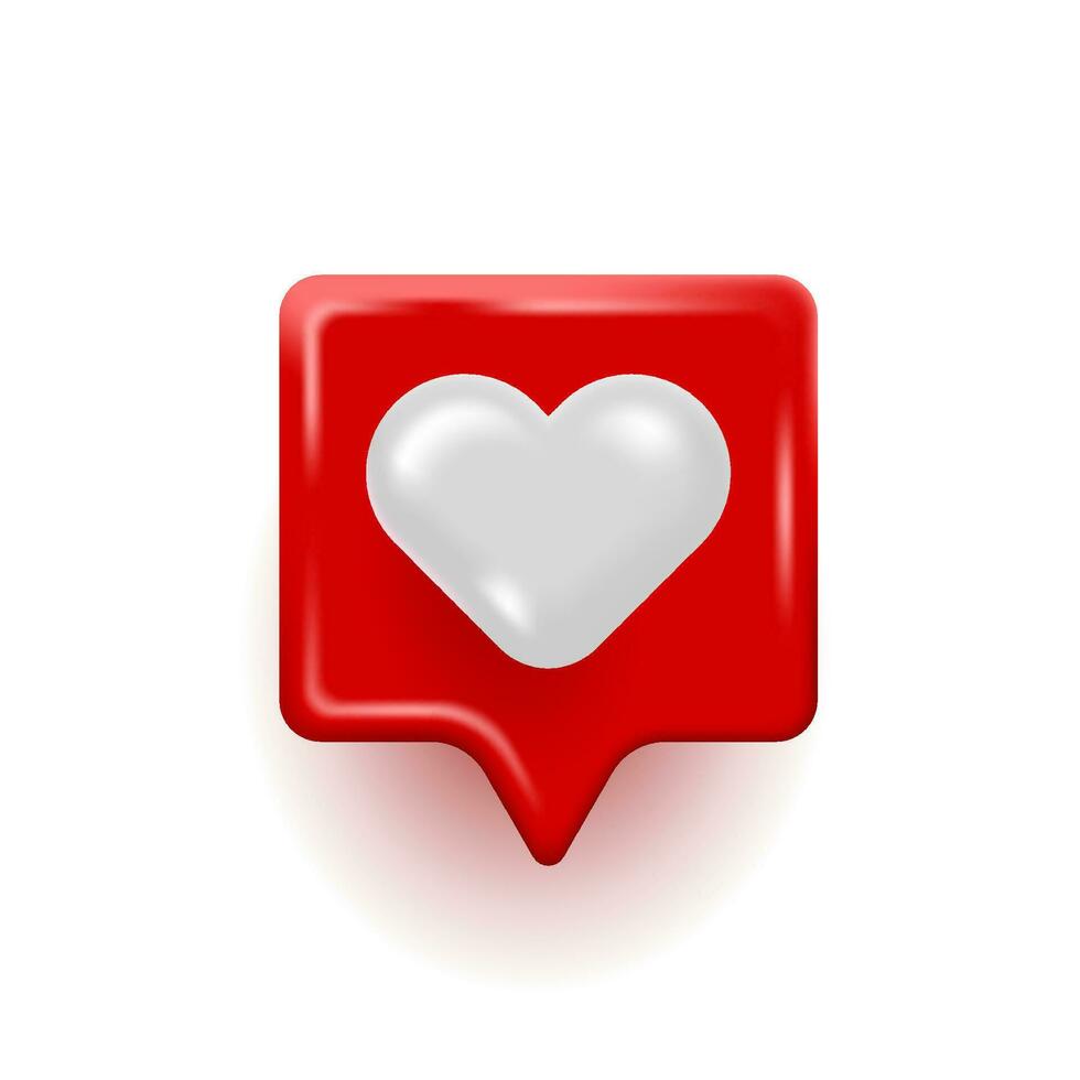 3d social media heart emoji icon with red and white vector