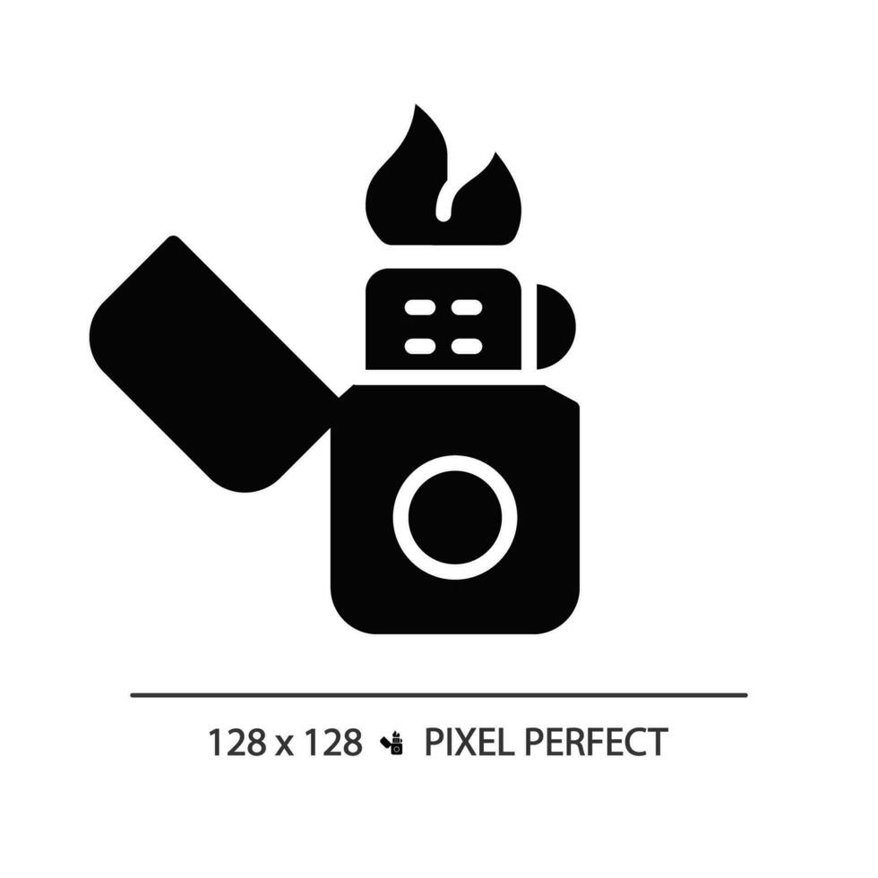 2d píxel Perfecto glifo estilo encendedor icono, aislado vector, excursionismo engranaje silueta ilustración. vector