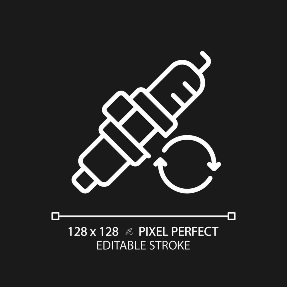 2D pixel perfect editable white car spark plug icon, isolated vector, thin line simple illustration representing car service and repair. vector