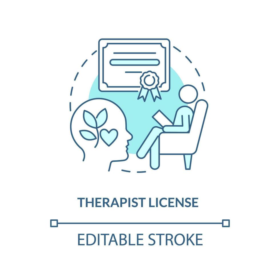 2D editable therapist license thin line blue icon concept, isolated vector, monochromatic illustration representing online therapy. vector