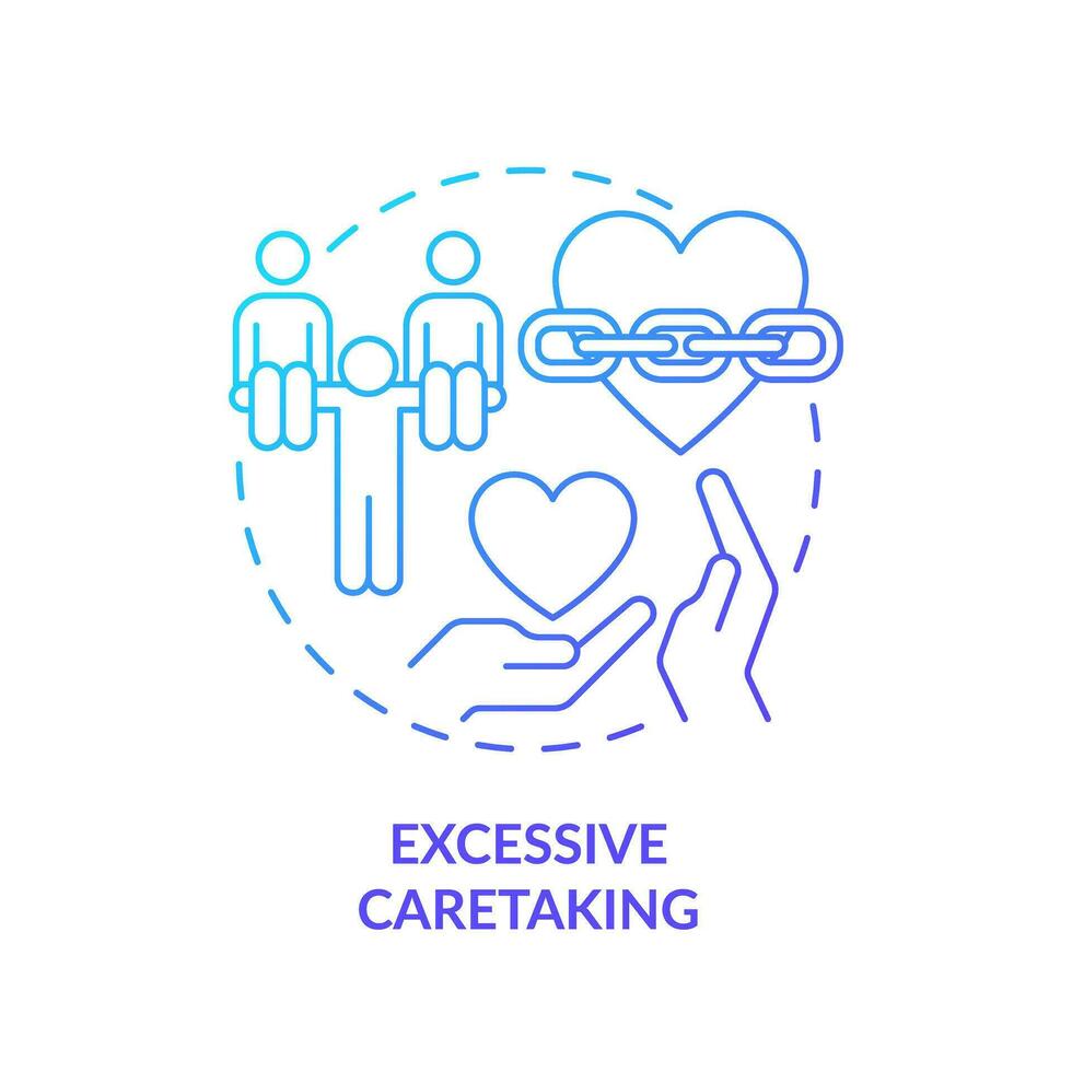 2D thin line gradient icon excessive caretaking concept, isolated vector, blue illustration representing codependent relationship. vector