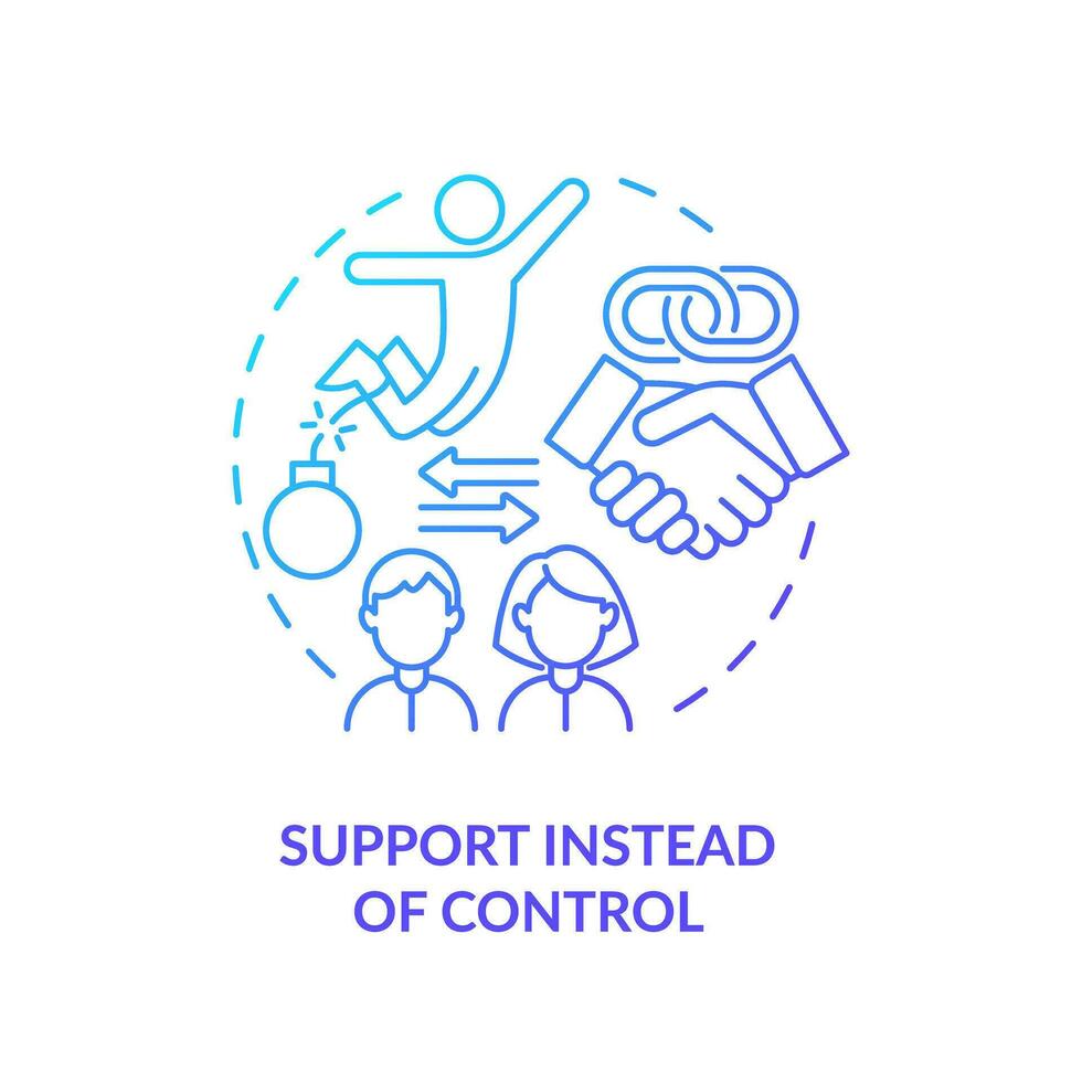 2D thin line gradient icon support instead of control concept, isolated vector, blue illustration representing codependent relationship. vector