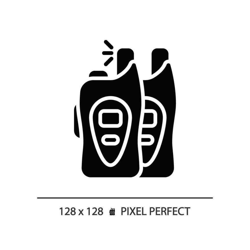 2D pixel perfect glyph style walkie talkie icon, isolated vector, hiking gear silhouette illustration. vector