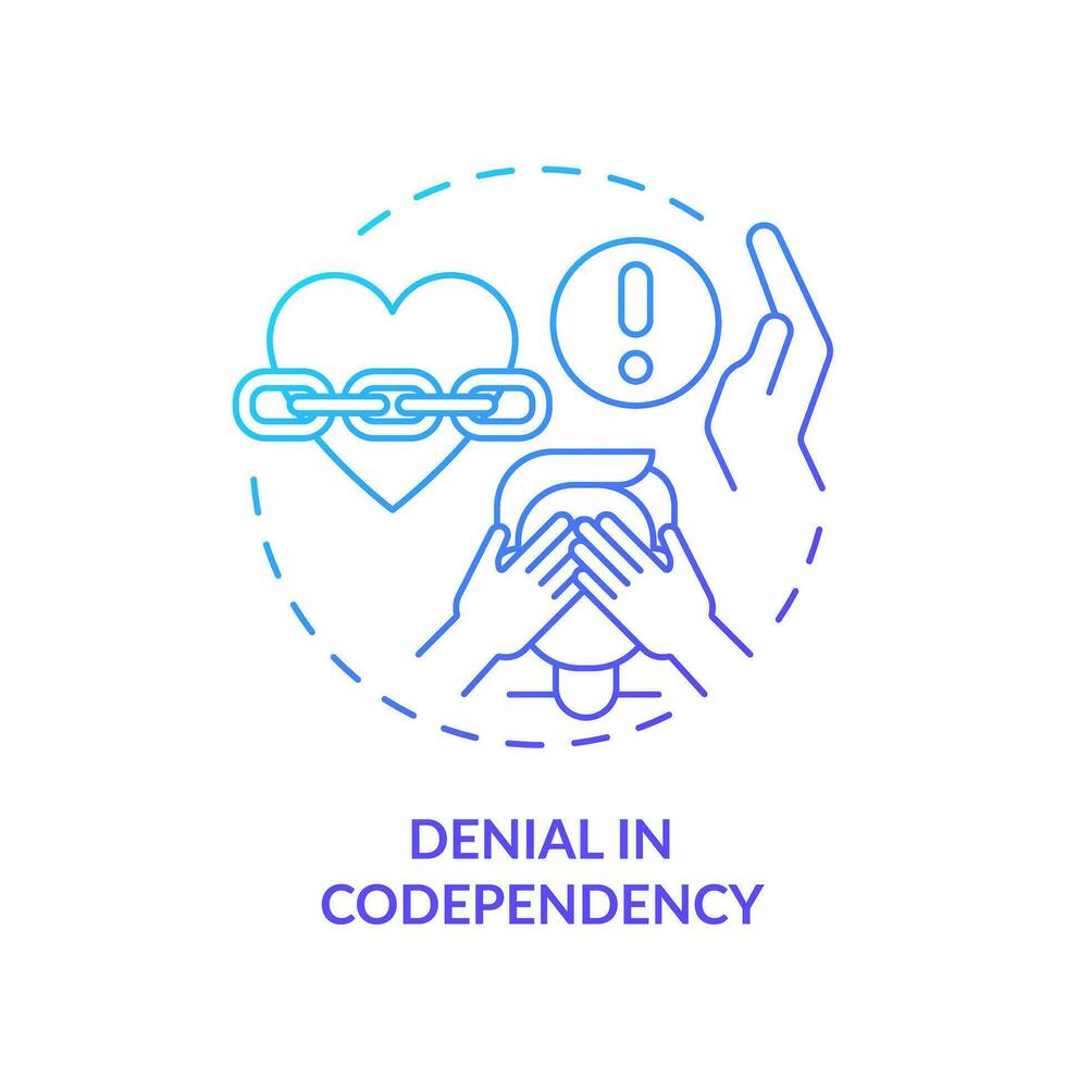 2D thin line gradient icon denial in codependency concept, isolated vector, blue illustration representing codependent relationship. vector