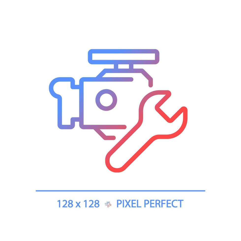 2D pixel perfect gradient car engine repair icon, isolated vector, thin line illustration representing car service and repair. vector