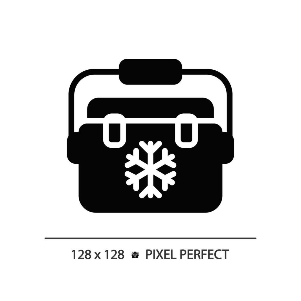 2D pixel perfect glyph style ice box icon, isolated vector, hiking gear silhouette illustration. vector