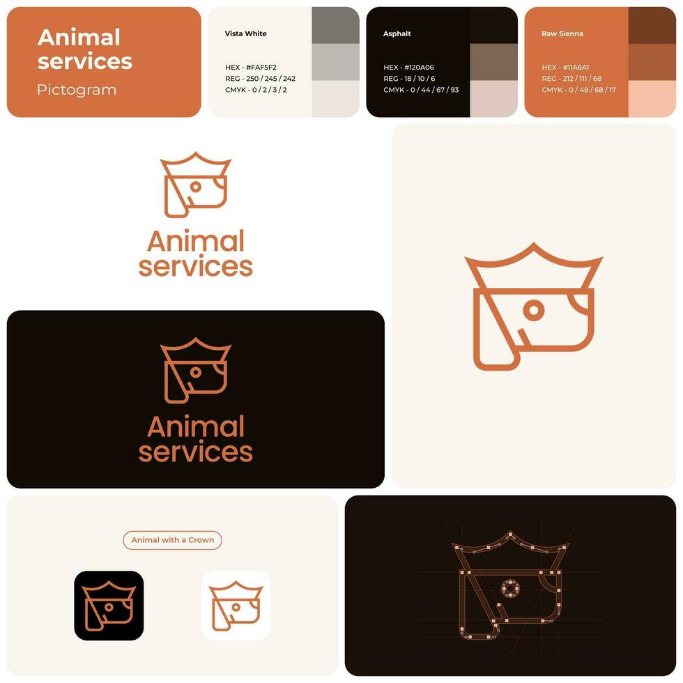 Dog care services orange line business logo. Brand name. Premium quality business value. Dog with crown simple icon. Design element. Visual identity. Suitable for branding vector