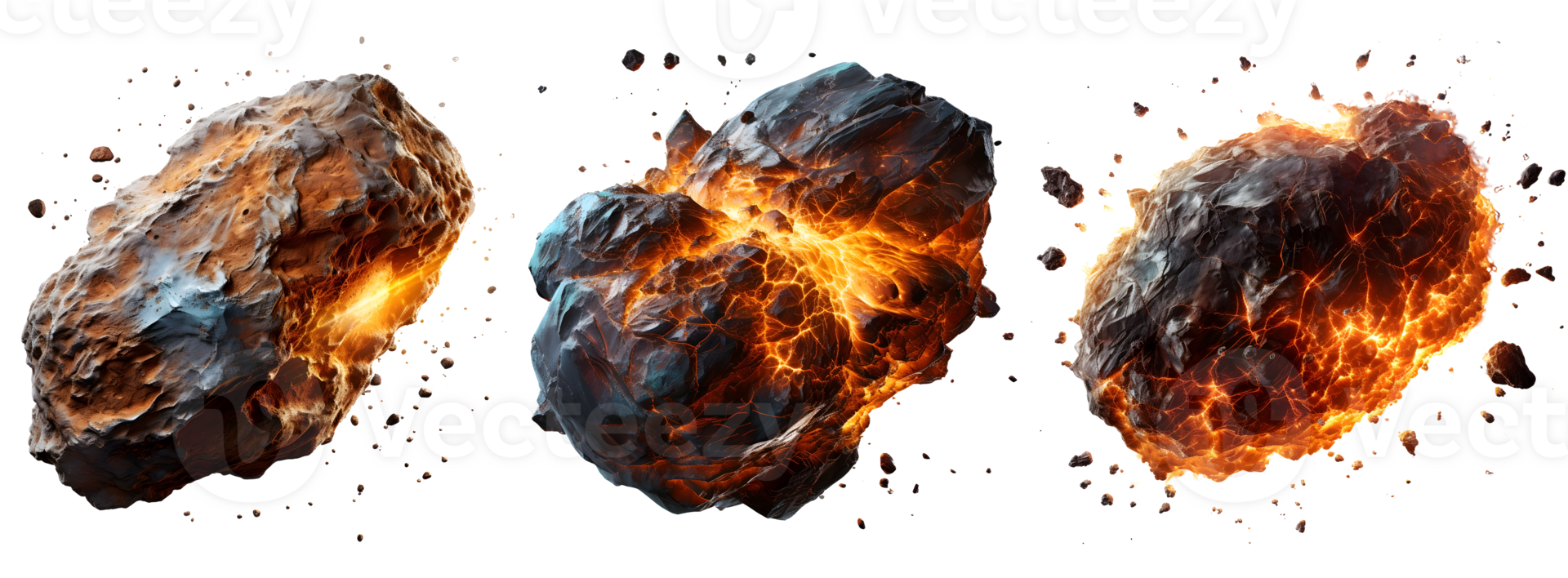AI generated Set of Fiery Falling Meteor Rocks png