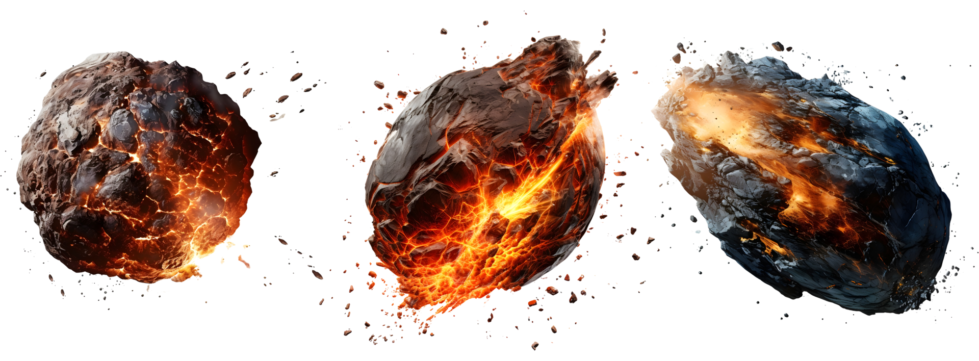 AI generated Set of Fiery Falling Meteor Rocks, Celestial Cascade png