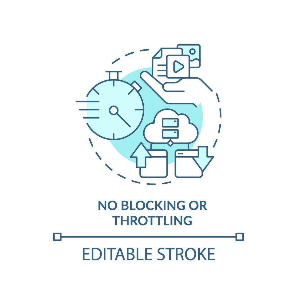 2D editable blue no blocking or throttling icon, monochromatic isolated vector, cyber law thin line illustration. vector