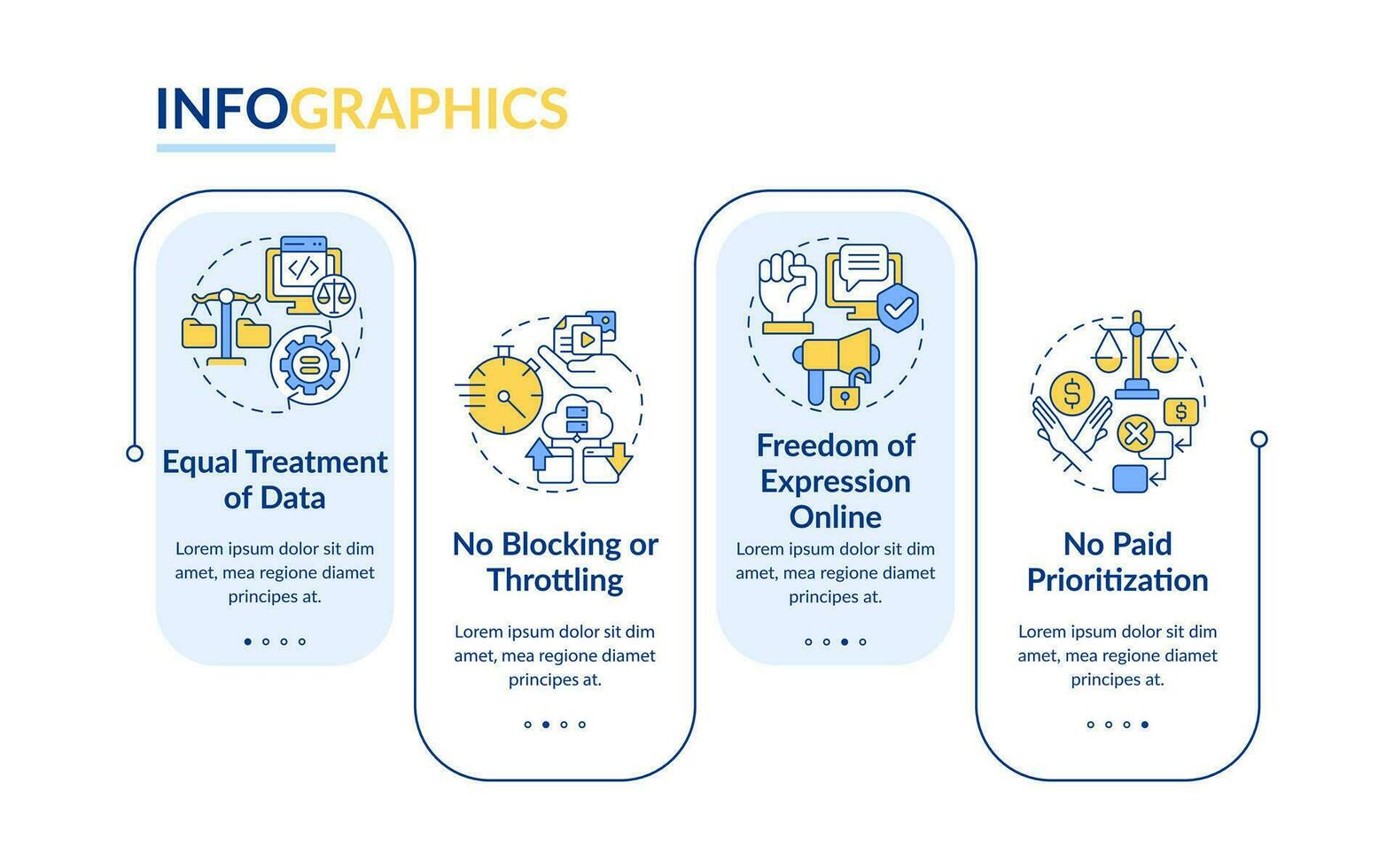 2D cyber law vector infographics template, data visualization with 4 steps, process timeline chart.