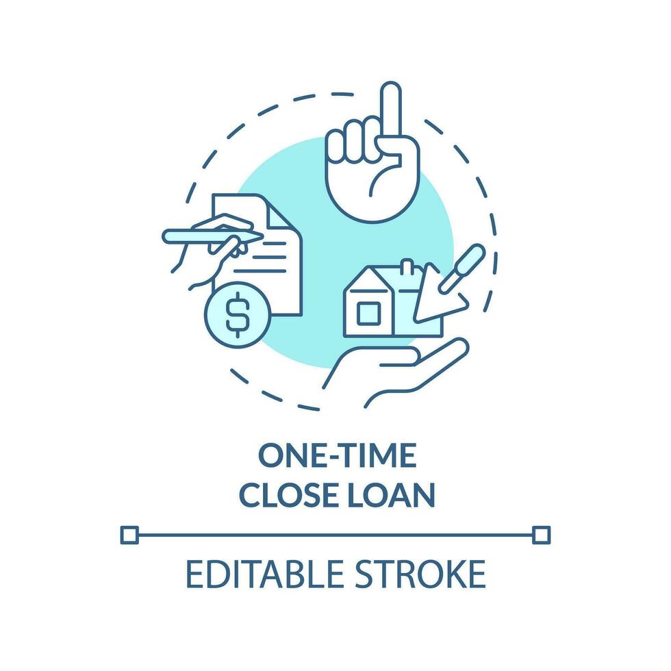 2D editable blue one time close loan icon, monochromatic isolated vector, construction cost thin line illustration. vector