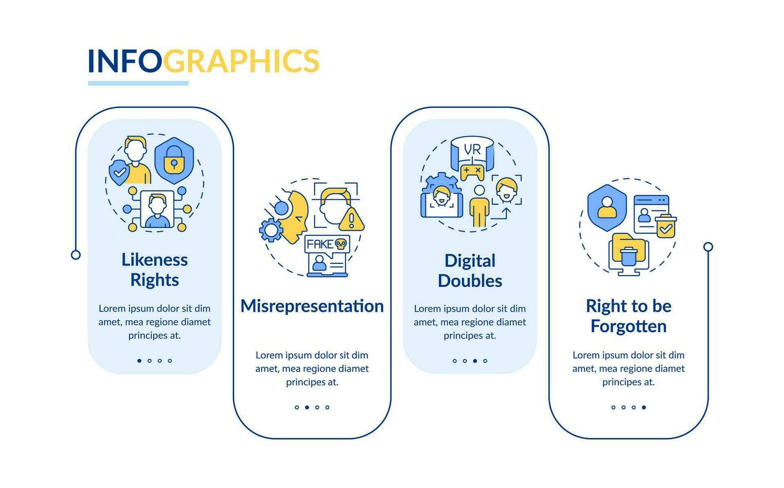 2D cyber law vector infographics template with linear icons concept, data visualization with 4 steps, process timeline chart.