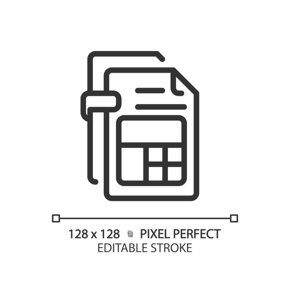 2D pixel perfect editable black income tax report simple icon, isolated vector, thin line document illustration. vector