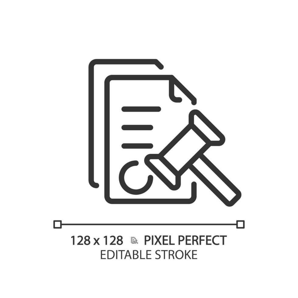 2D pixel perfect editable black legal notice simple icon, isolated vector, thin line document illustration. vector