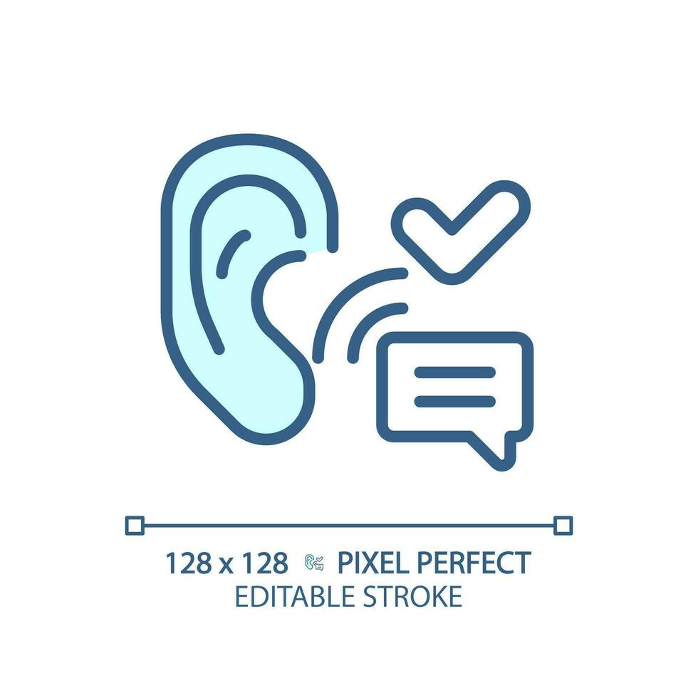 2D pixel perfect editable blue active listening icon, isolated vector, thin line illustration representing soft skills. vector