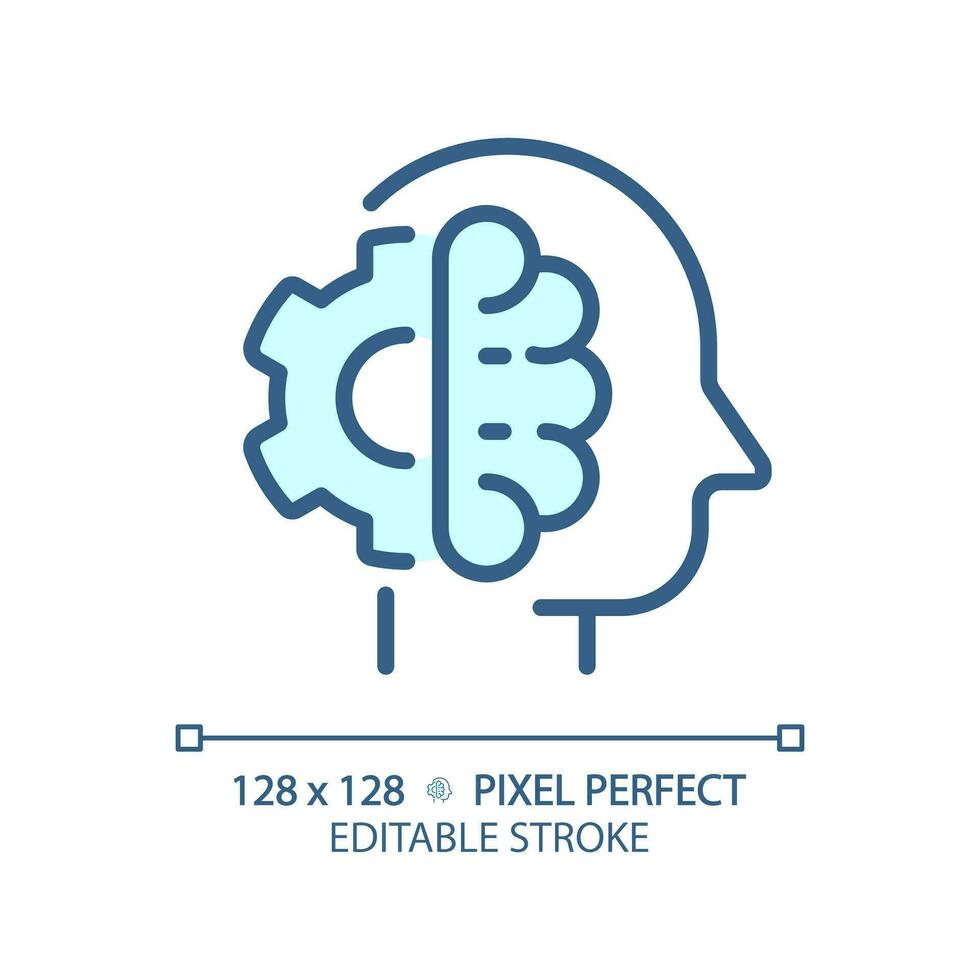 2D pixel perfect editable blue high IQ icon, isolated vector, thin line illustration representing soft skills. vector