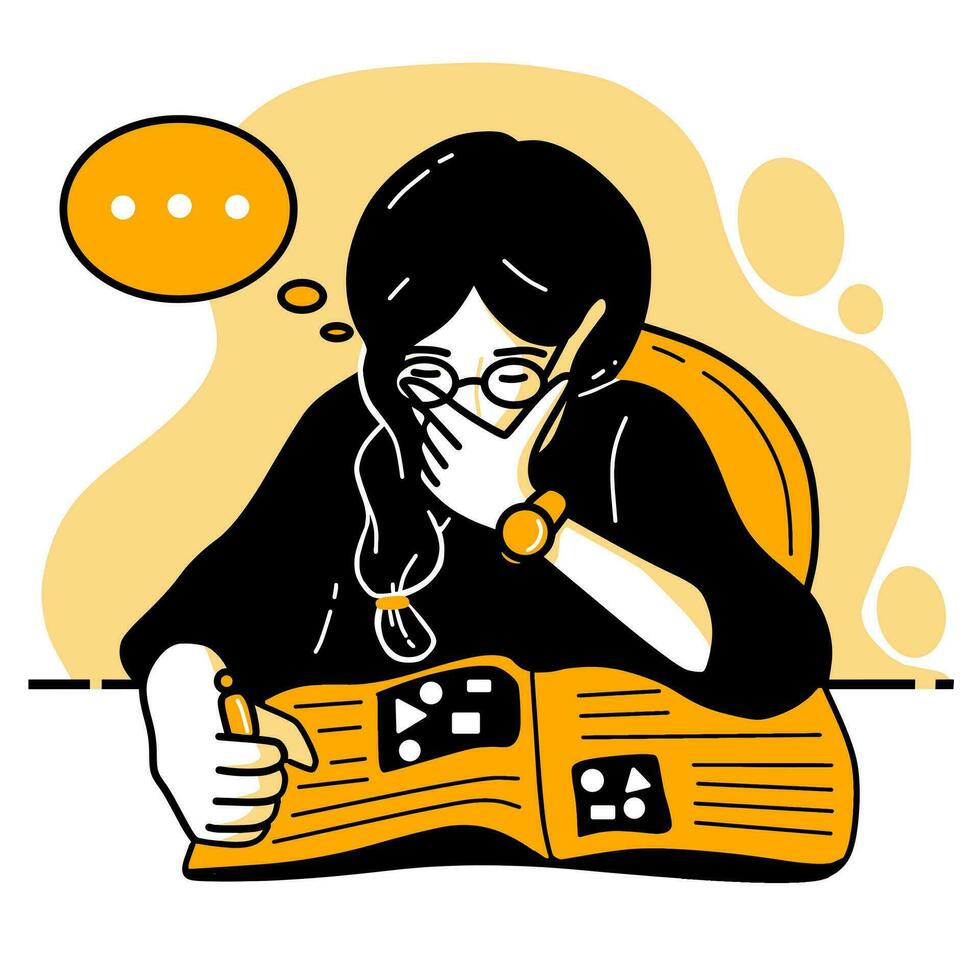 Vector Illustration of a Student Reading a Book