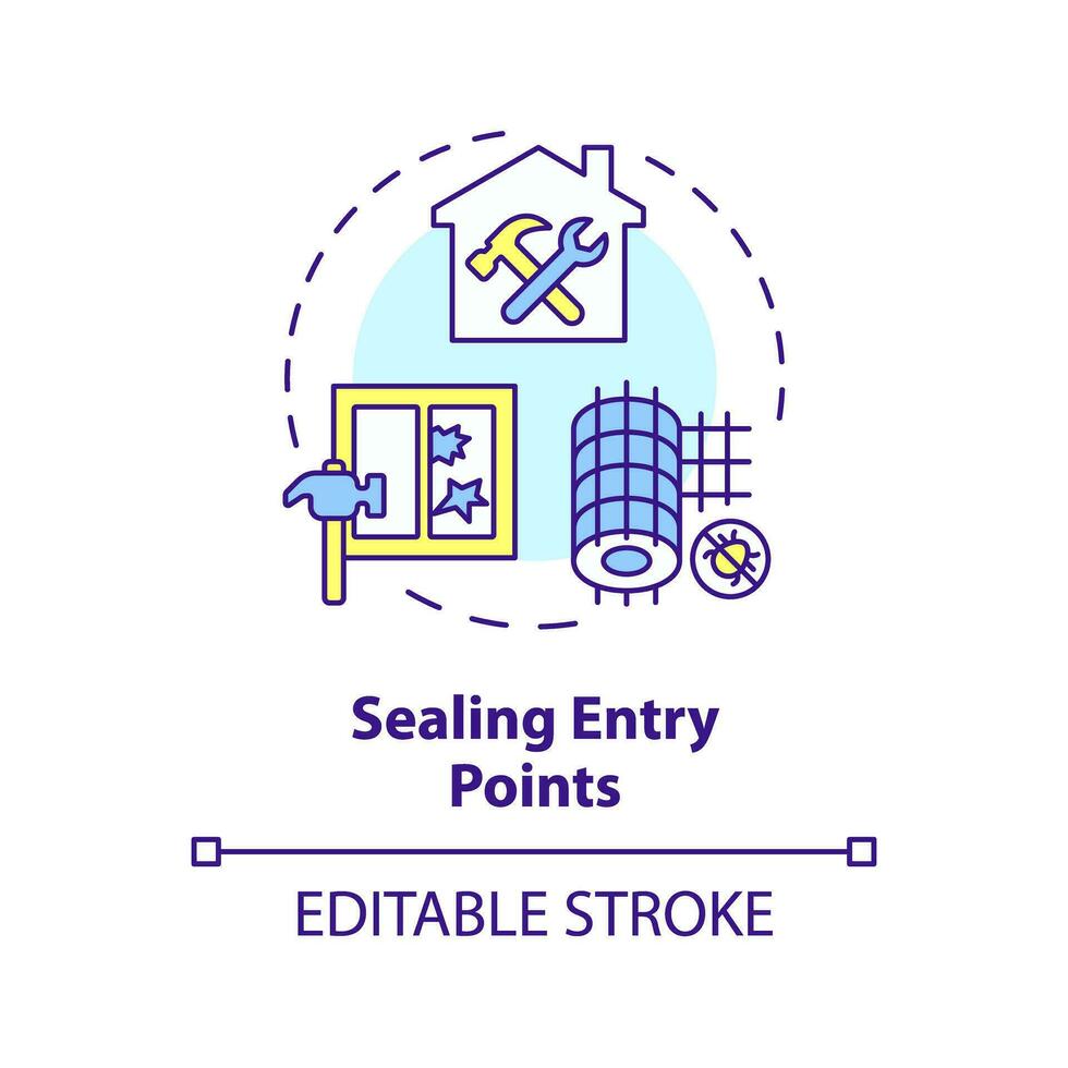 2D editable multicolor sealing entry points icon, simple isolated vector, integrated pest management thin line illustration. vector