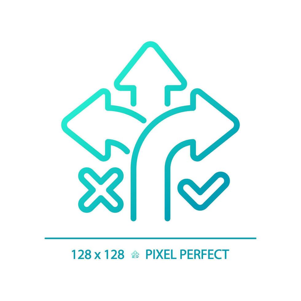 2D pixel perfect blue gradient correct way icon, isolated vector, thin line illustration representing comparisons. vector