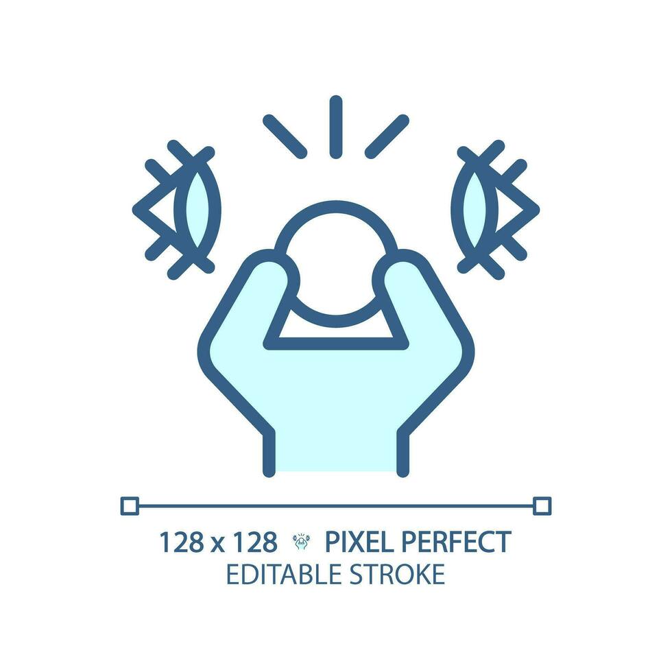 2D pixel perfect editable blue paranoia icon, isolated monochromatic vector, thin line illustration representing psychology. vector