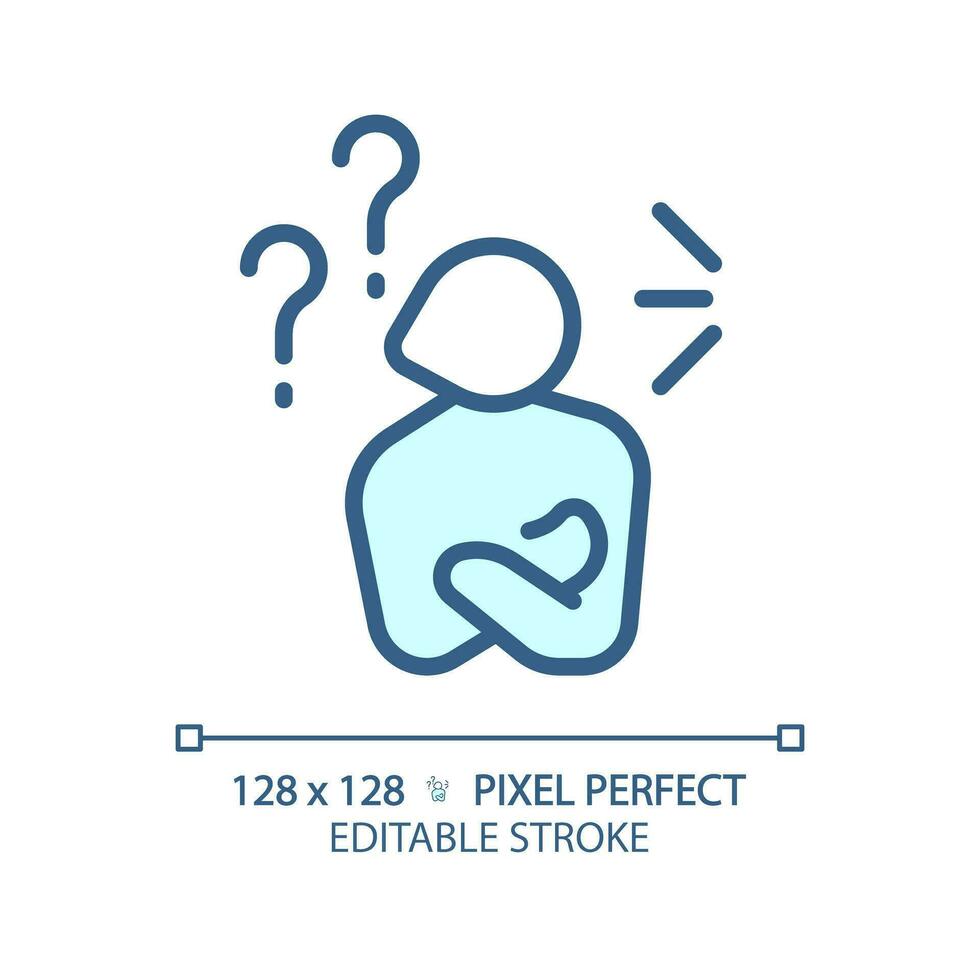 2D pixel perfect editable blue ignoring icon, isolated monochromatic vector, thin line illustration representing psychology. vector