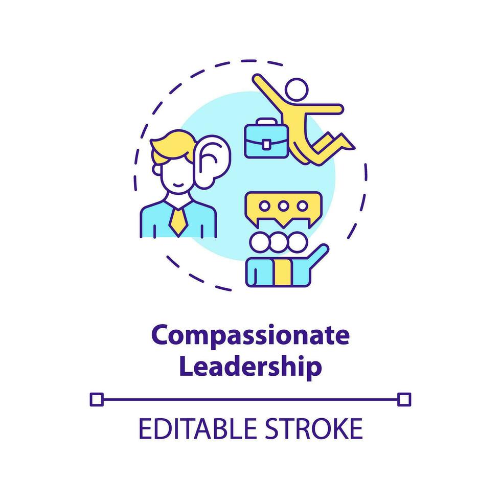 2D editable multicolor icon compassionate leadership concept, isolated vector, mindful entrepreneurship thin line illustration. vector