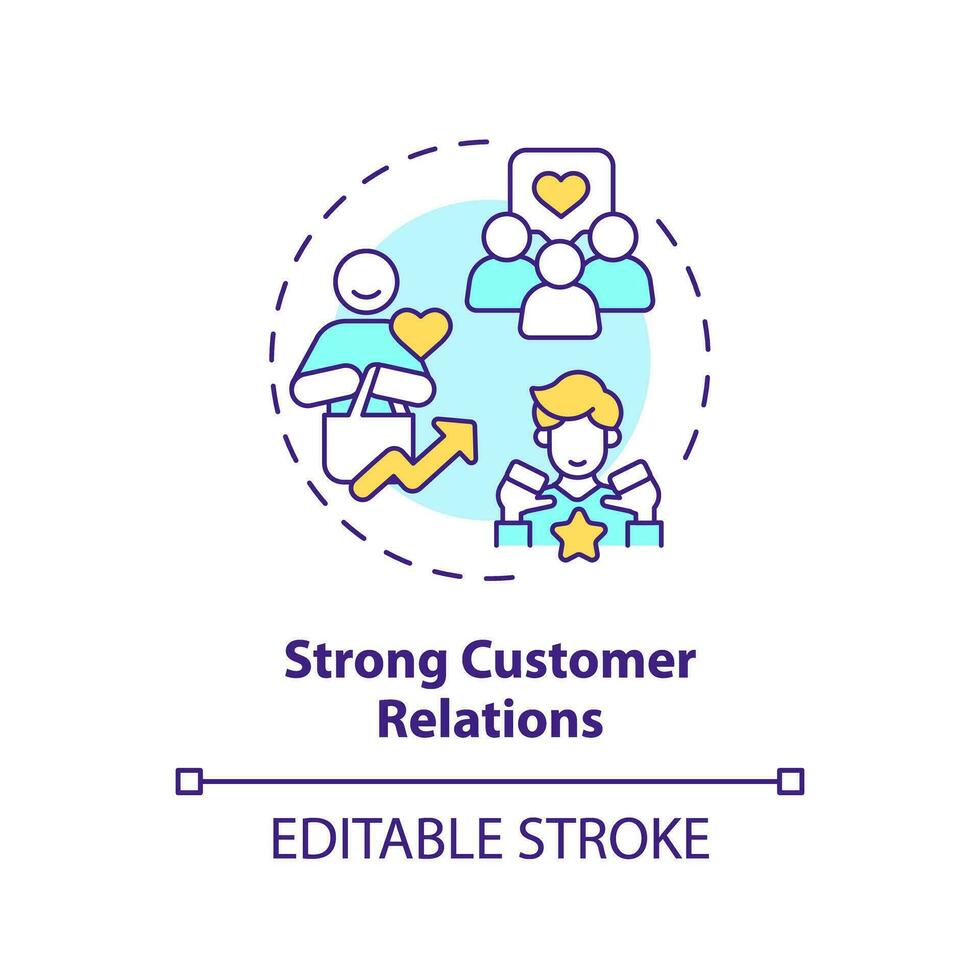 2D editable multicolor icon strong customer relations concept, isolated vector, mindful entrepreneurship thin line illustration. vector