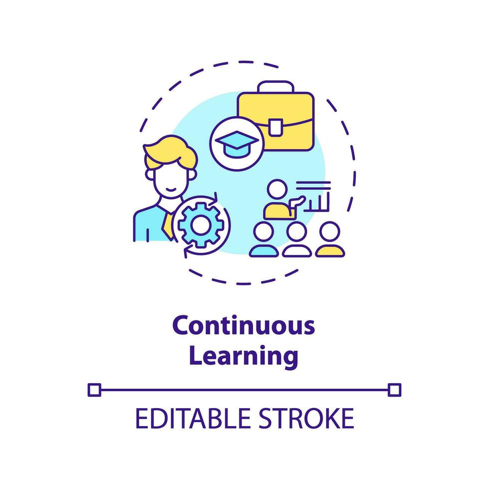 2D editable multicolor icon continuous learning concept, isolated vector, mindful entrepreneurship thin line illustration. vector