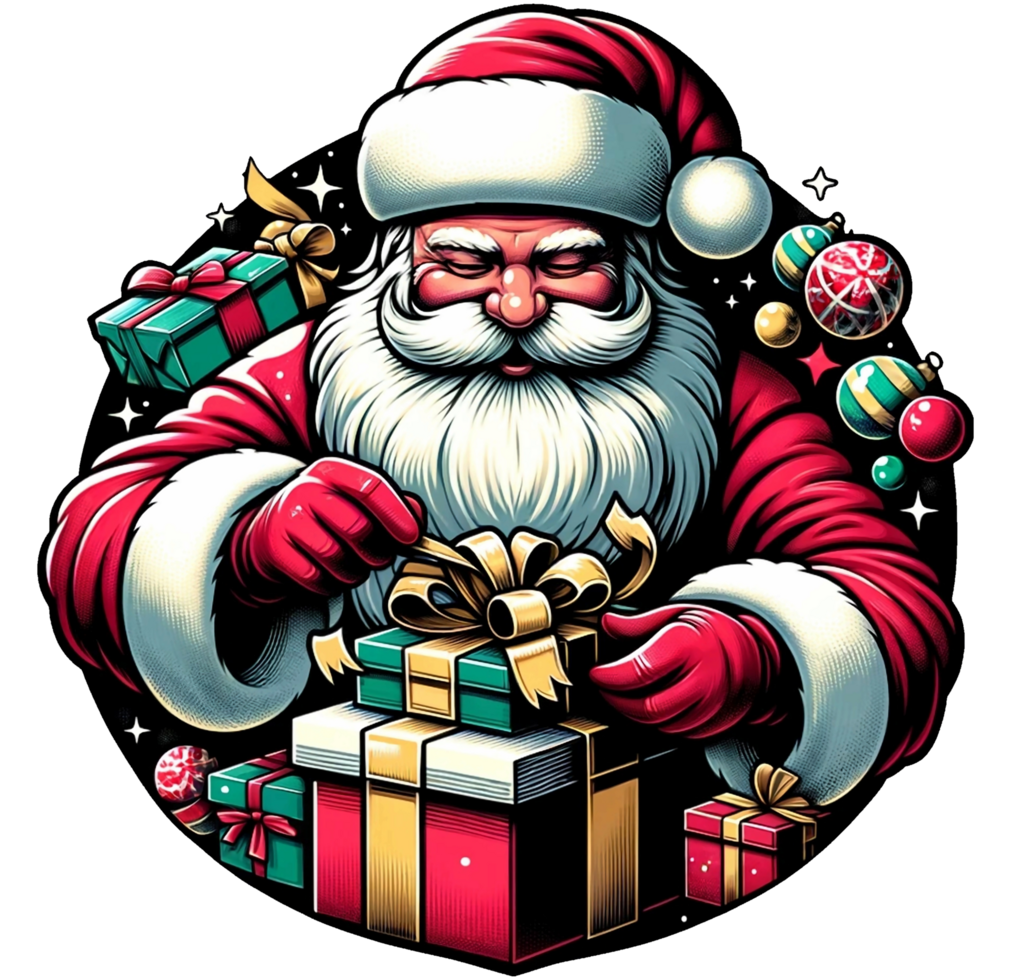 AI generated Santa Claus Gift Box Christmas Clipart illustrations for prints, t-shirt, posters, Mugs and use commercial png