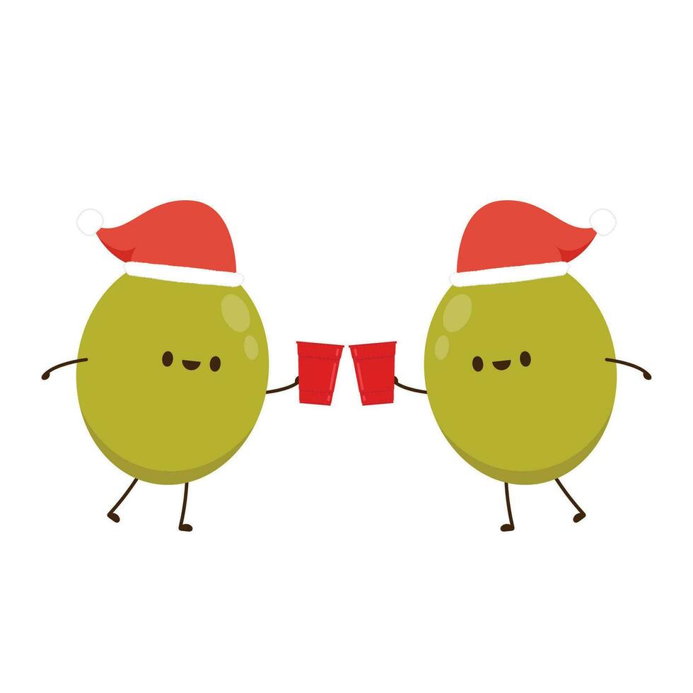 Olive pickled vector. Olive pickled character design. Santa hat. Red beer cup vector. vector
