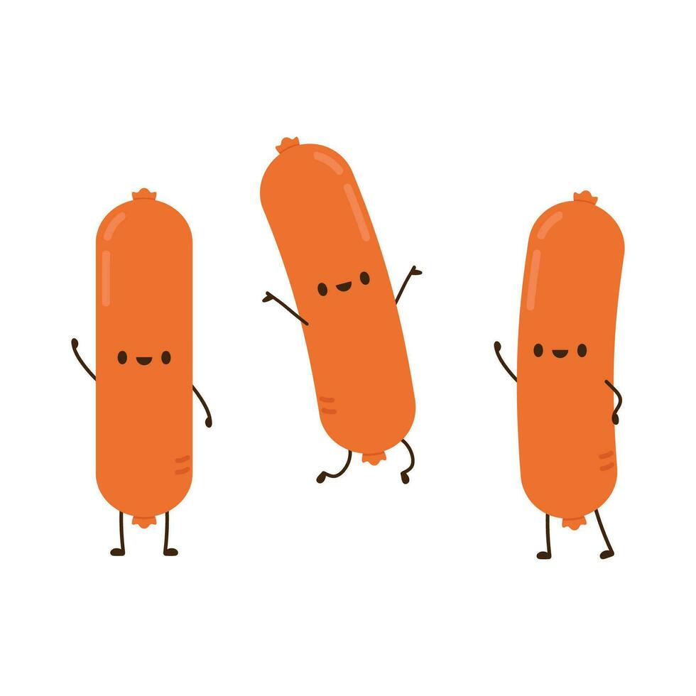 Sausage character design. Sausage on white background. vector