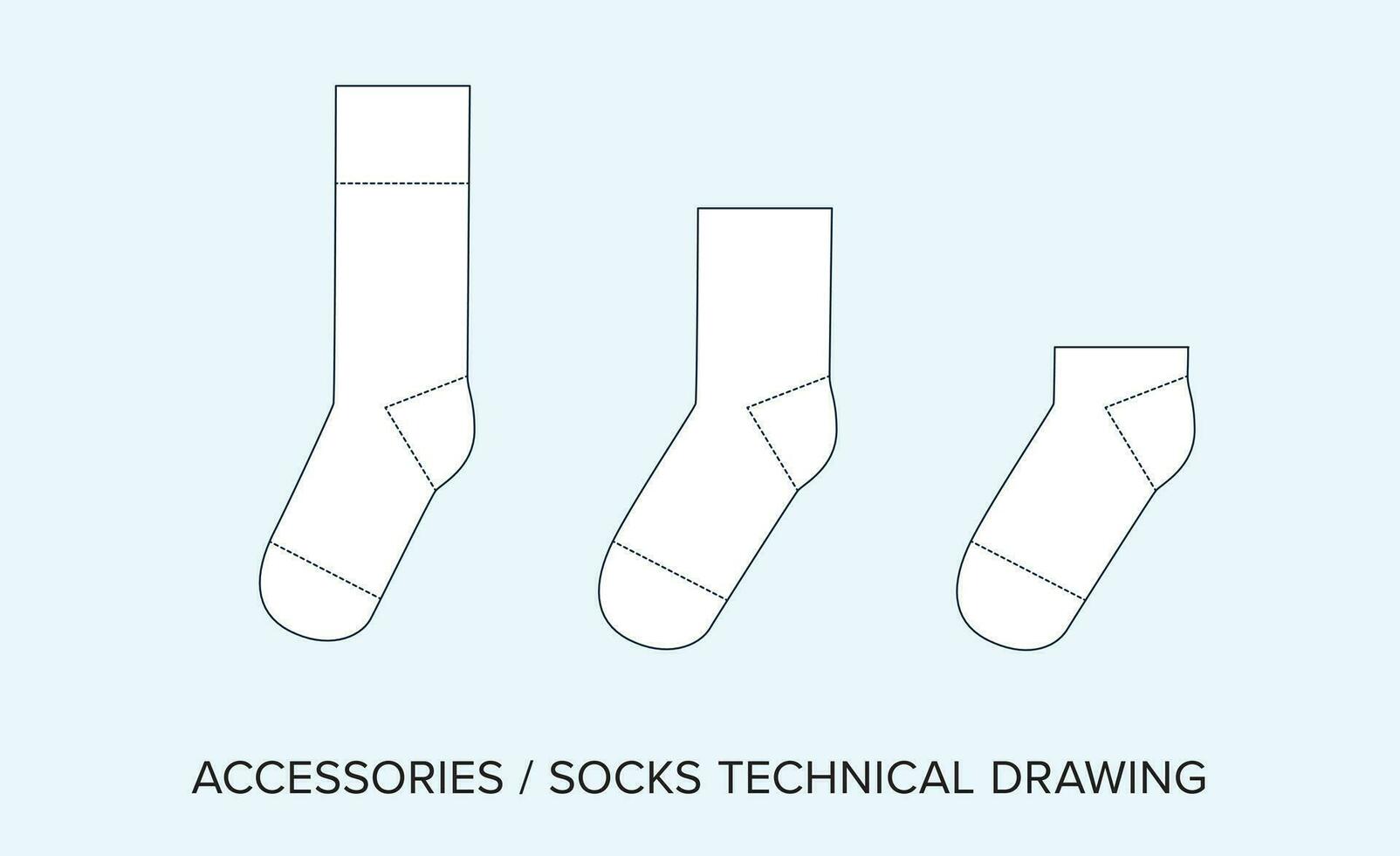 Blank Socks Technical Drawing, Apparel Blueprint for Fashion Designers vector