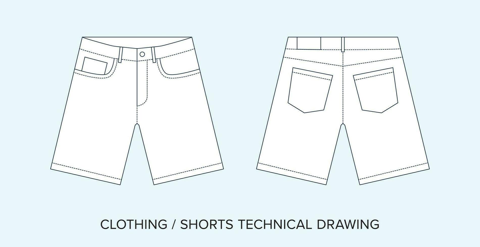 casual pantalones cortos con bolsillos, técnico dibujo, vestir Plano para Moda diseñadores vector