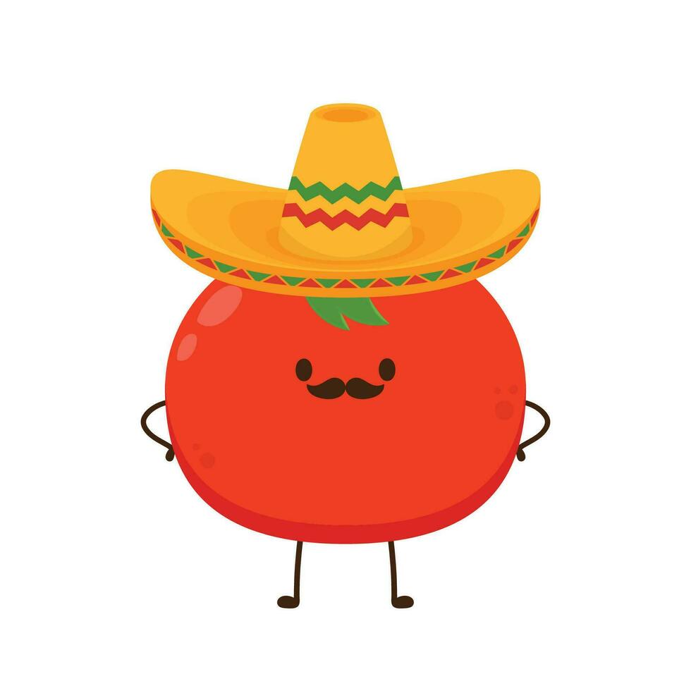 lindo diseño de personajes de tomate. Ilustración de vector vegetal feliz. diseño plano de tomate de dibujos animados para libros infantiles.