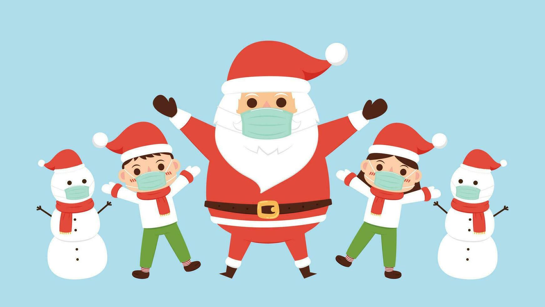 Cartoon Christmas illustrations isolated on pastel. Funny happy Santa Claus character with gift, bag with presents, waving and greeting. For Christmas cards, banners. vector