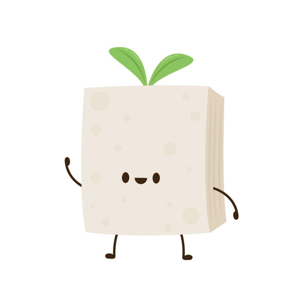 Cute tofu cartoon. Happy cute smiling funny tofu. character design. vector