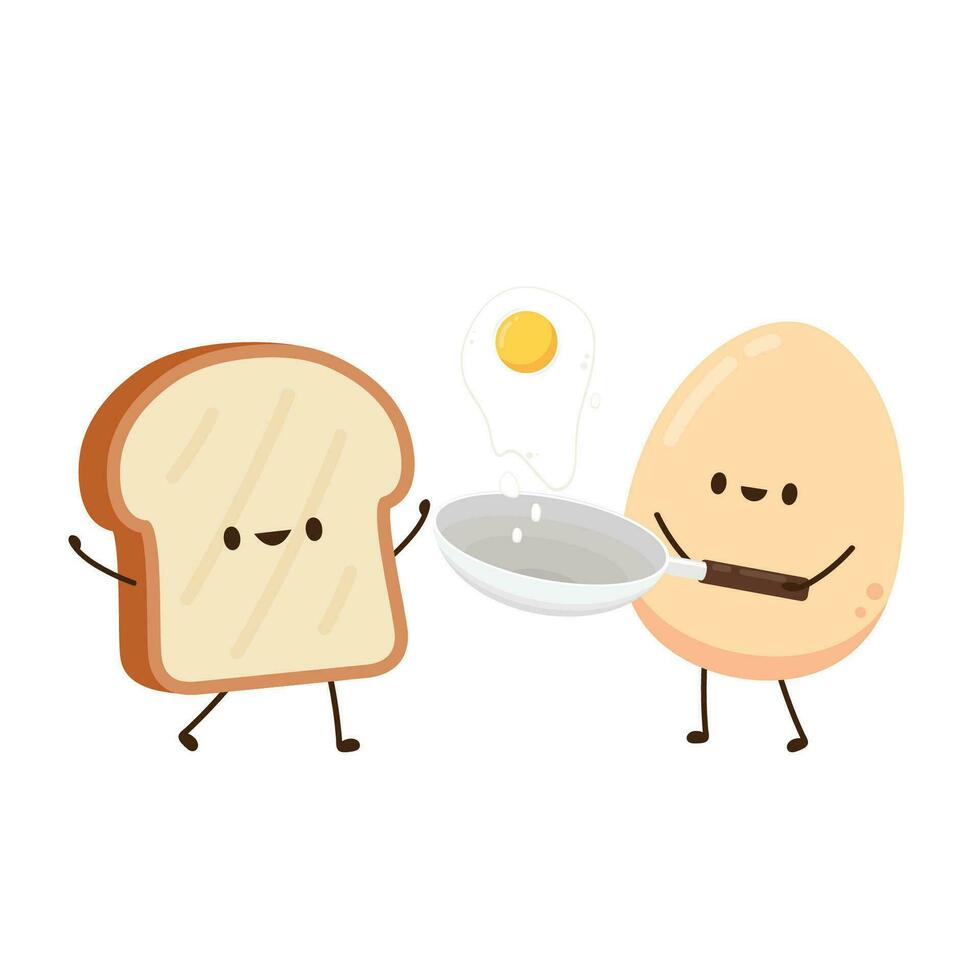 Bread and Egg character design. Breakfast character. vector