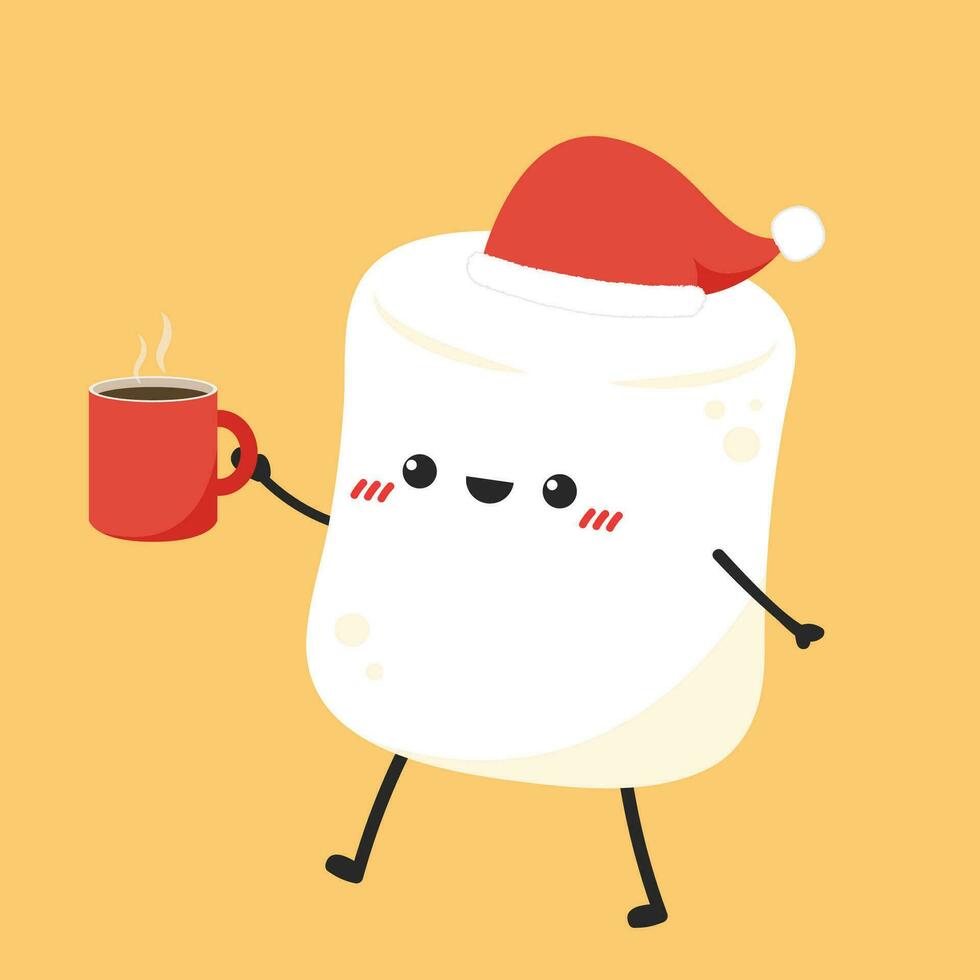 Marshmallow cartoon. marshmallow character design. Marshmallow with a Santa claus hat. vector