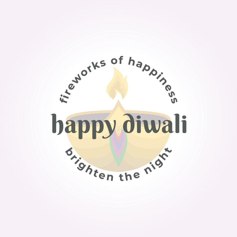 diwali candle light logo typography label, deepavali design vector icon illustration
